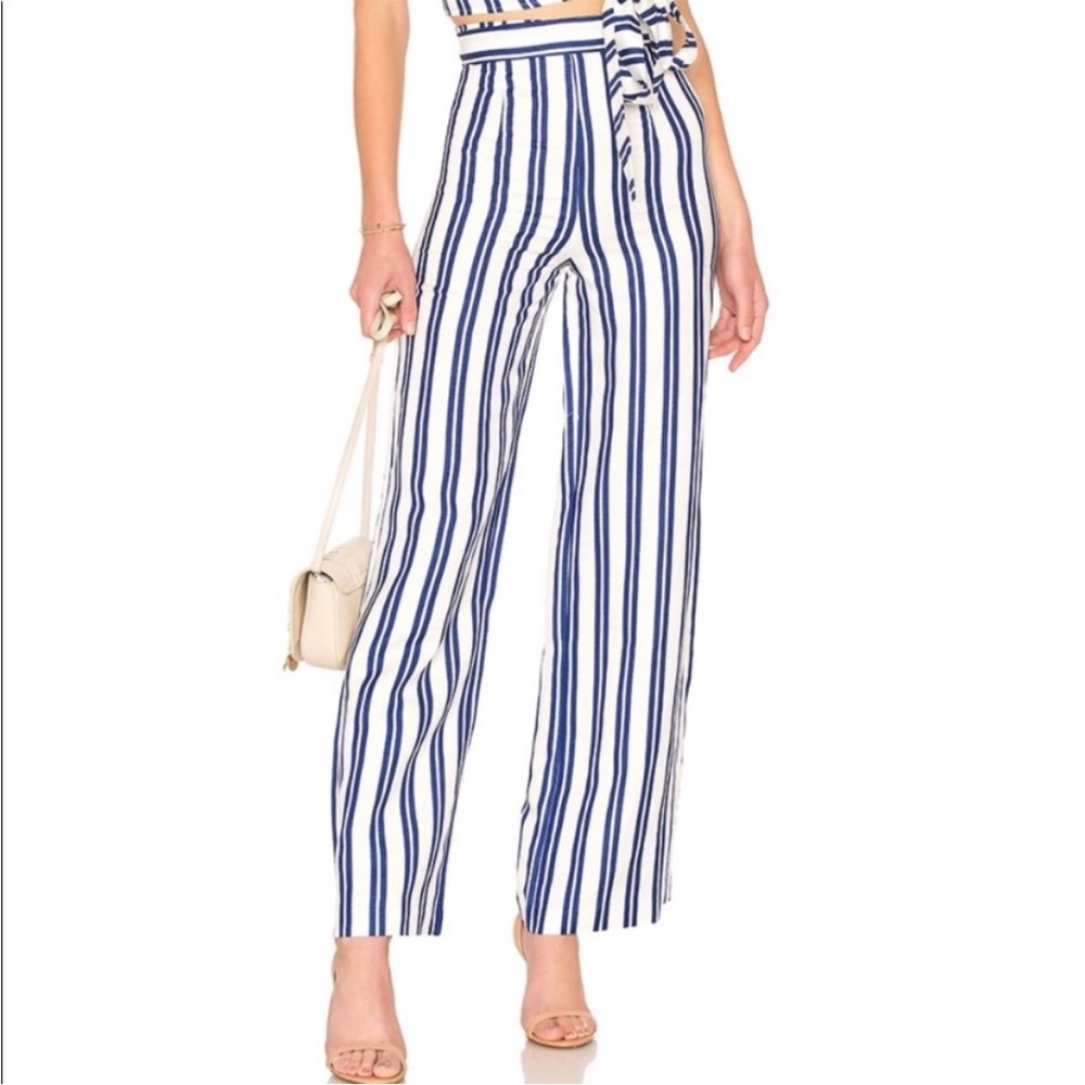 L’Academie NWT Lani Pant XS Ocean Stripe Blue White Belted Palazzo Pant